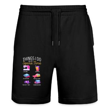 Things I do in my spare time Sewing Hobby - Stanley/Stella Trainer Unisex Organic Jogging Shorts - black - Front - Nik (191cm) & Marisol (170cm)