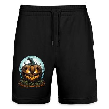 Scary Pumpkin Face I Spooky Halloween - Stanley/Stella Unisex Bio Joggingshorts Trainer  - Schwarz - Vorne - Nik (191cm) & Marisol (170cm)