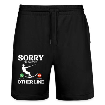 Entschuldigung Ich Bin Auf Der Anderen Leitung - Stanley/Stella Unisex Bio Joggingshorts Trainer  - Schwarz - Vorne - Nik (191cm) & Marisol (170cm)
