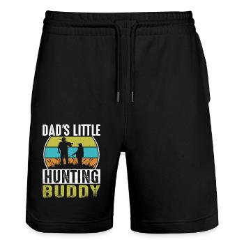 Papas Kleiner Jagdkumpel - Stanley/Stella Unisex Bio Joggingshorts Trainer  - Schwarz - Vorne - Nik (191cm) & Marisol (170cm)
