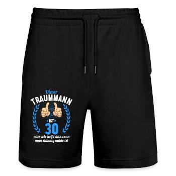 Dieser Traummann ist 30 Jahre 30 Geburtstag - Stanley/Stella Unisex Bio Joggingshorts Trainer  - Schwarz - Vorne - Nik (191cm) & Marisol (170cm)