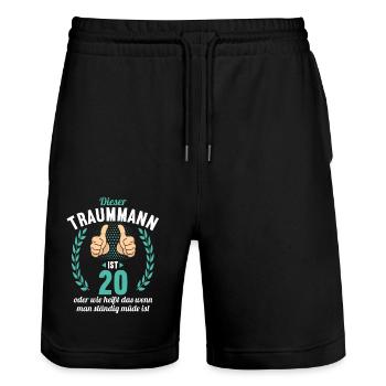 Dieser Traummann ist 20 Jahre 20 Geburtstag - Stanley/Stella Unisex Bio Joggingshorts Trainer  - Schwarz - Vorne - Nik (191cm) & Marisol (170cm)