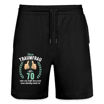 Diese Traumfrau ist 70 Jahre 70 Geburtstag - Stanley/Stella Unisex Bio Joggingshorts Trainer  - Schwarz - Vorne - Nik (191cm) & Marisol (170cm)