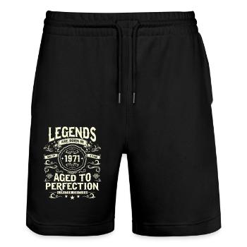 Legendary 1971 Birthday Present - Stanley/Stella Trainer Unisex Organic Jogging Shorts - black - Front - Nik (191cm) & Marisol (170cm)
