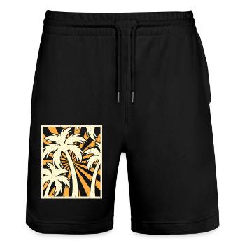 Palmen Retro Vintage - Stanley/Stella Unisex Bio Joggingshorts Trainer  - Schwarz - Vorne - Nik (191cm) & Marisol (170cm)