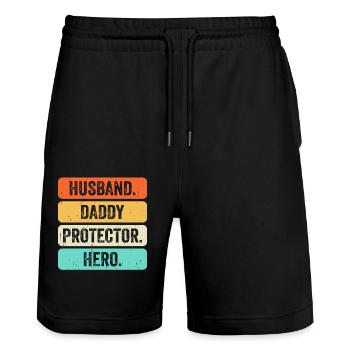 Papa Vater Vatertag - Stanley/Stella Unisex Bio Joggingshorts Trainer  - Schwarz - Vorne - Nik (191cm) & Marisol (170cm)