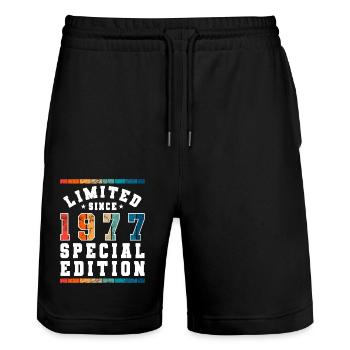 Limited Edition since 1977 Birthday Gift - Stanley/Stella Trainer Unisex Organic Jogging Shorts - black - Front - Nik (191cm) & Marisol (170cm)