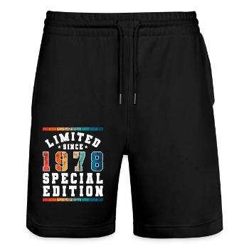 Limited Edition since 1978 Birthday Gift - Stanley/Stella Trainer Unisex Organic Jogging Shorts - black - Front - Nik (191cm) & Marisol (170cm)