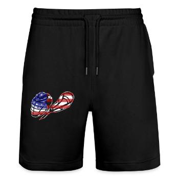 Lacrosse Flag - Stanley/Stella Trainer Unisex Organic Jogging Shorts - black - Front - Nik (191cm) & Marisol (170cm)