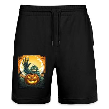 Halloween Emerging Hands Spooky Pumpkin - Stanley/Stella Unisex Bio Joggingshorts Trainer  - Schwarz - Vorne - Nik (191cm) & Marisol (170cm)