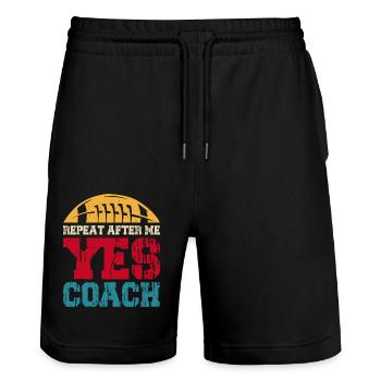 Football - Stanley/Stella Trainer Unisex Organic Jogging Shorts - black - Front - Nik (191cm) & Marisol (170cm)