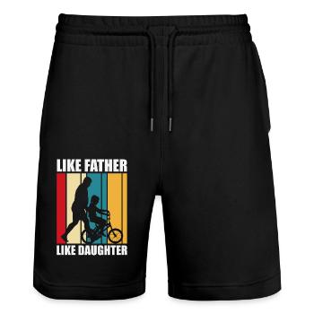 Father and daughter - Stanley/Stella Trainer Unisex Organic Jogging Shorts - black - Front - Nik (191cm) & Marisol (170cm)
