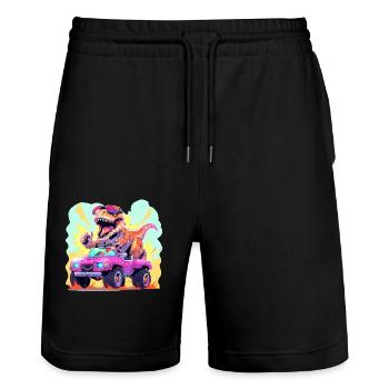 T-Rex conduit un camion monstre - Short de jogging bio TRAINER Stanley/Stella unisexe - noir - Devant - Nik (191cm) & Marisol (170cm)