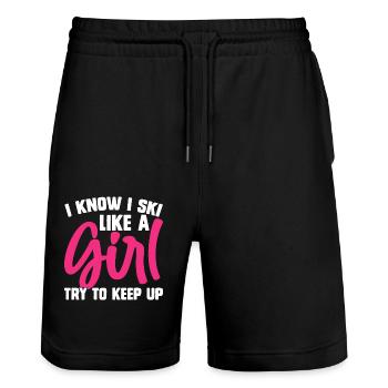 Ski Skiing Skiers - Stanley/Stella Trainer Unisex Organic Jogging Shorts - black - Front - Nik (191cm) & Marisol (170cm)