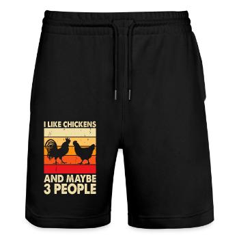 Chickens Chicken - Stanley/Stella Trainer Unisex Organic Jogging Shorts - black - Front - Nik (191cm) & Marisol (170cm)