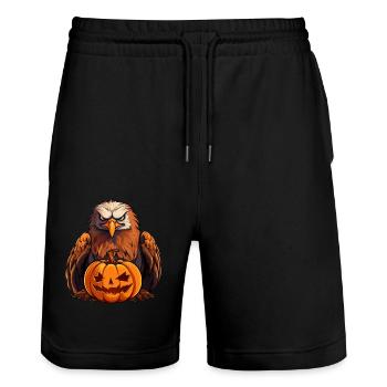 Eagle Pumpkin Lazy Halloween Party Costume Enfants - Short de jogging bio TRAINER Stanley/Stella unisexe - noir - Devant - Nik (191cm) & Marisol (170cm)