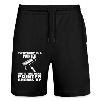 Maler und Lackierer Pinsel Streichen Malen - Stanley/Stella Unisex Bio Joggingshorts Trainer  - Schwarz - Vorne - Nik (191cm) & Marisol (170cm)