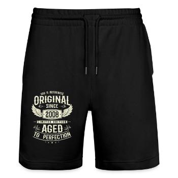 Vintage 2008 - 15 Jahre - Stanley/Stella Unisex Bio Joggingshorts Trainer  - Schwarz - Vorne - Nik (191cm) & Marisol (170cm)