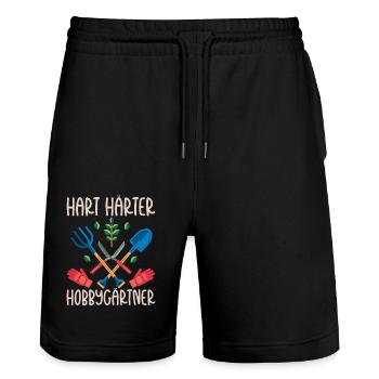 Schrebergarten Gartenbau Gartenarbeit - Stanley/Stella Unisex Bio Joggingshorts Trainer  - Schwarz - Vorne - Nik (191cm) & Marisol (170cm)