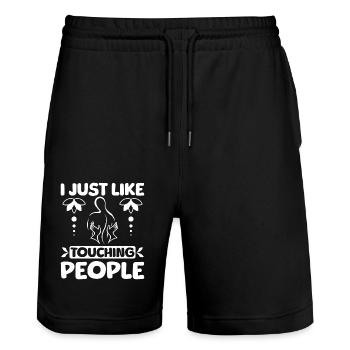 J’aime juste toucher les gens Massothérapeute - Short de jogging bio TRAINER Stanley/Stella unisexe - noir - Devant - Nik (191cm) & Marisol (170cm)