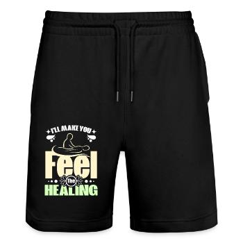 Je vais vous faire sentir le massothérapeute de guérison - Short de jogging bio TRAINER Stanley/Stella unisexe - noir - Devant - Nik (191cm) & Marisol (170cm)