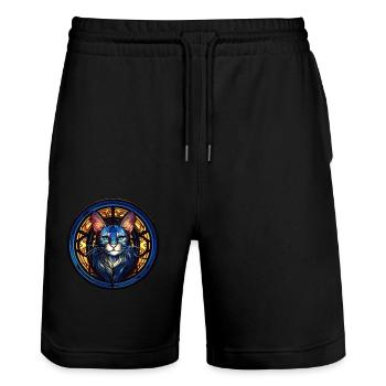 Cat Lover Fashion - Funny Artisan Cat Stained Glas - Stanley/Stella Trainer Unisex Organic Jogging Shorts - black - Front - Nik (191cm) & Marisol (170cm)