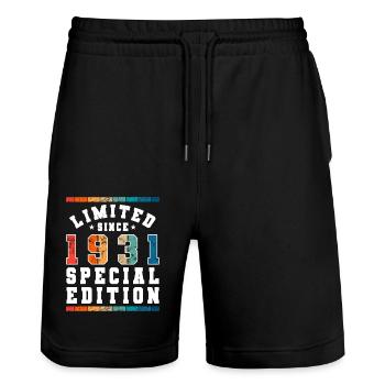 Limited Edition since 1931 Birthday Gift - Stanley/Stella Trainer Unisex Organic Jogging Shorts - black - Front - Nik (191cm) & Marisol (170cm)