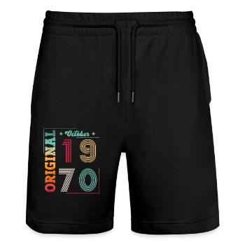 53rd Birthday Original October Year 1970 - Stanley/Stella Trainer Unisex Organic Jogging Shorts - black - Front - Nik (191cm) & Marisol (170cm)