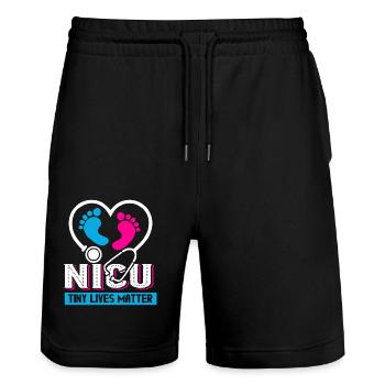 Nicu Nurse Nicu Nurse Tiny Lives Matter - Stanley/Stella Trainer Unisex Organic Jogging Shorts - black - Front - Nik (191cm) & Marisol (170cm)