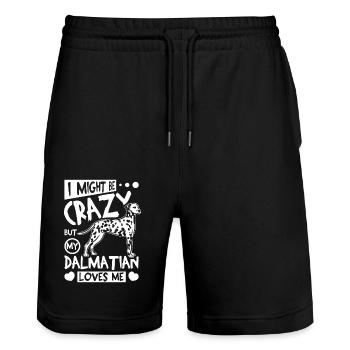 I might be crazy but my dalmatian loves me - Stanley/Stella Trainer Unisex Organic Jogging Shorts - black - Front - Nik (191cm) & Marisol (170cm)