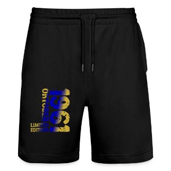 1961 Oktober Limited Edition 62. Geburtstag Deko - Stanley/Stella Unisex Bio Joggingshorts Trainer  - Schwarz - Vorne - Nik (191cm) & Marisol (170cm)