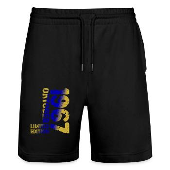 1967 Oktober Limited Edition 56. Geburtstag Deko - Stanley/Stella Unisex Bio Joggingshorts Trainer  - Schwarz - Vorne - Nik (191cm) & Marisol (170cm)
