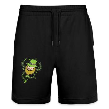 Irish Dwarf St. Patrick's Day - Stanley/Stella Trainer Unisex Organic Jogging Shorts - black - Front - Nik (191cm) & Marisol (170cm)