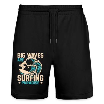 Big waves are a surfer's paradise - Stanley/Stella Trainer Unisex Organic Jogging Shorts - black - Front - Nik (191cm) & Marisol (170cm)