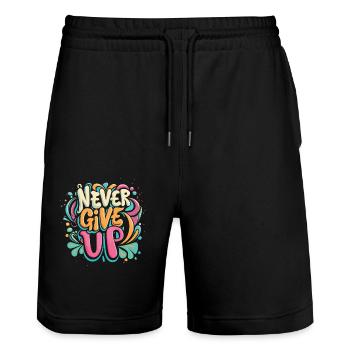 Never Give Up Graffiti - Stanley/Stella Trainer Unisex Organic Jogging Shorts - black - Front - Nik (191cm) & Marisol (170cm)