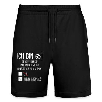 Ich Bin 65! - 65. Geburtstag 65 - Stanley/Stella Unisex Bio Joggingshorts Trainer  - Schwarz - Vorne - Nik (191cm) & Marisol (170cm)