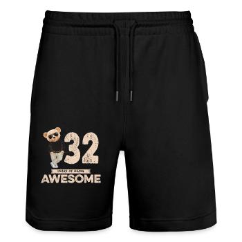 32 Years of being Awesome Teddy Bear - Stanley/Stella Unisex Bio Joggingshorts Trainer  - Schwarz - Vorne - Nik (191cm) & Marisol (170cm)