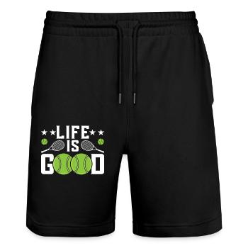 Tennis - Stanley/Stella Unisex Bio Joggingshorts Trainer  - Schwarz - Vorne - Nik (191cm) & Marisol (170cm)