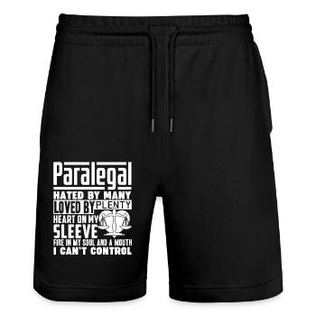 Paralegal Paralegal Loved By Plenty - Stanley/Stella Trainer Unisex Organic Jogging Shorts - black - Front - Nik (191cm) & Marisol (170cm)