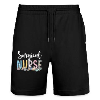 Gift idea for surgical nurses - Stanley/Stella Trainer Unisex Organic Jogging Shorts - black - Front - Nik (191cm) & Marisol (170cm)