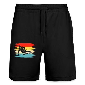 Ski Skiing Skiers - Stanley/Stella Trainer Unisex Organic Jogging Shorts - black - Front - Nik (191cm) & Marisol (170cm)