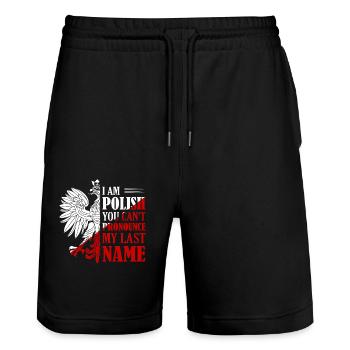 I Am Polish You Can't Pronounce My Last Name Polsk - Stanley/Stella Unisex Bio Joggingshorts Trainer  - Schwarz - Vorne - Nik (191cm) & Marisol (170cm)