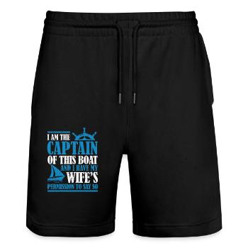 I am the captain of this boat sailboat sailboat sail - Stanley/Stella Trainer Unisex Organic Jogging Shorts - black - Front - Nik (191cm) & Marisol (170cm)