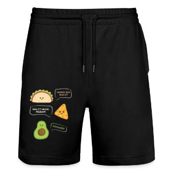 want to Taco Nacho Problem Guacward Burrito Gift - Stanley/Stella Trainer Unisex Organic Jogging Shorts - black - Front - Nik (191cm) & Marisol (170cm)