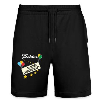 Tischler Jubiläum 10 Jahre Schreiner Jubi 10ten - Stanley/Stella Unisex Bio Joggingshorts Trainer  - Schwarz - Vorne - Nik (191cm) & Marisol (170cm)