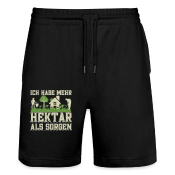 Landwirt Hektar Traktorfahrer Kuhbauer Acker - Stanley/Stella Unisex Bio Joggingshorts Trainer  - Schwarz - Vorne - Nik (191cm) & Marisol (170cm)