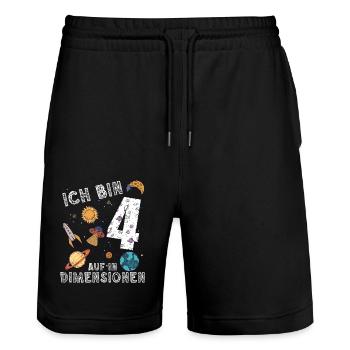 Ich bin 4 Auf in neue Dimensionen 4. Geburtstag - Stanley/Stella Unisex Bio Joggingshorts Trainer  - Schwarz - Vorne - Nik (191cm) & Marisol (170cm)
