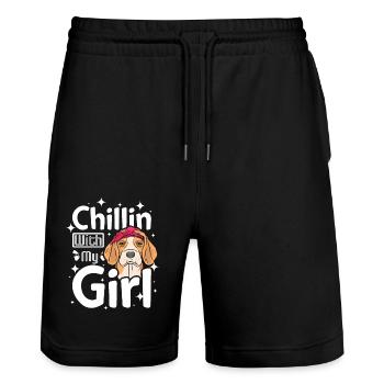 Chillin with my beagle girl - Stanley/Stella Unisex Bio Joggingshorts Trainer  - Schwarz - Vorne - Nik (191cm) & Marisol (170cm)