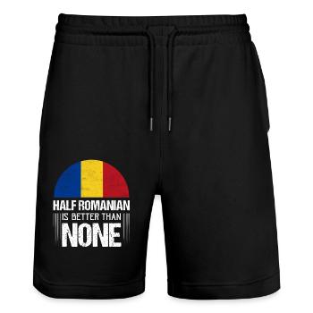 Half Romanian Is Better Than None Patriotic Romani - Stanley/Stella Trainer Unisex Organic Jogging Shorts - black - Front - Nik (191cm) & Marisol (170cm)