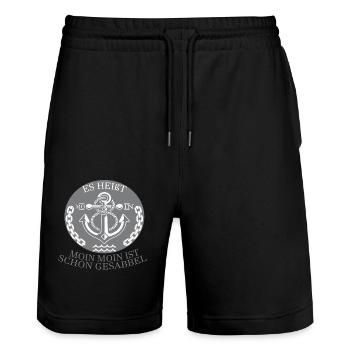 Es Heißt Moin Moin Moin Ist Schon Gesabbel2 - Stanley/Stella Unisex Bio Joggingshorts Trainer  - Schwarz - Vorne - Nik (191cm) & Marisol (170cm)